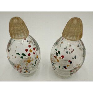 Vintage Hand-Painted Glass Salt & Pepper Shakers With Clear Ribbed Plastic Tops